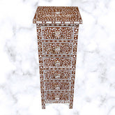 MOP Inlay Floral 6 Drawer Tallboy Chest Brown 2